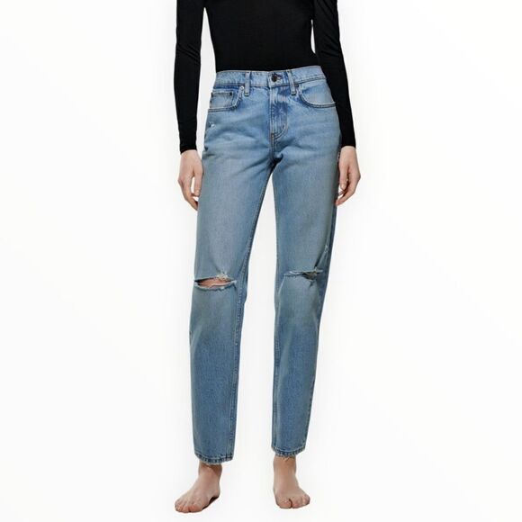 ZARA | Blue | ZW THE DISTRESSED CIGARETTE RELAXED JEANS - Picture 8 of 11